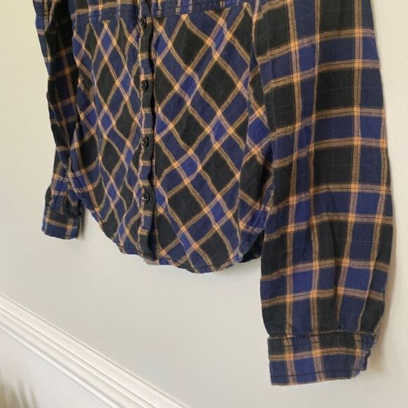 We The Free People Cotton Plaid Button‎ Down Flannel Western Shirt Blue XS - Picture 4 of 12